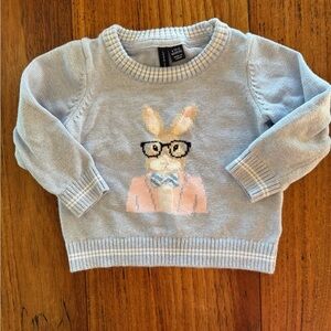 Janie and Jack Light Blue Sweater with Bunny Design Cotton Crewneck / 6-12 month